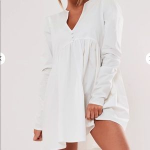 MISSGUIDED White Poplin V-Neck Button Smock Dress